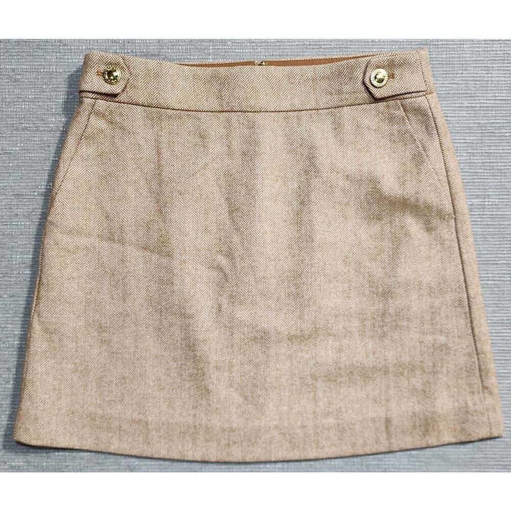 J.Crew Womens Herringbone Skirt Wool Blend Tan Size 10 NWT - Picture 2 of 10